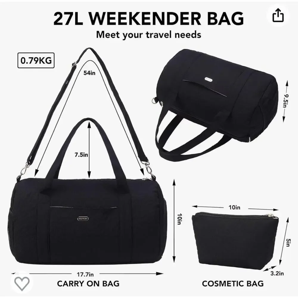 BALULHG Black Duffle Bag for Travel,Weekender For Women with Shoe Compartment